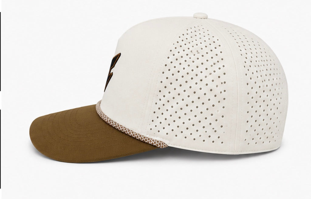 Off-White/Caramel Snapback with Leather Down Yonder Logo patch