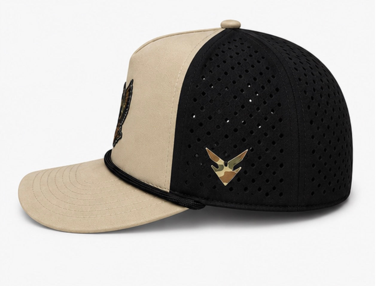 Tan/Black Snapback with Fowl Play Camo Duck Patch