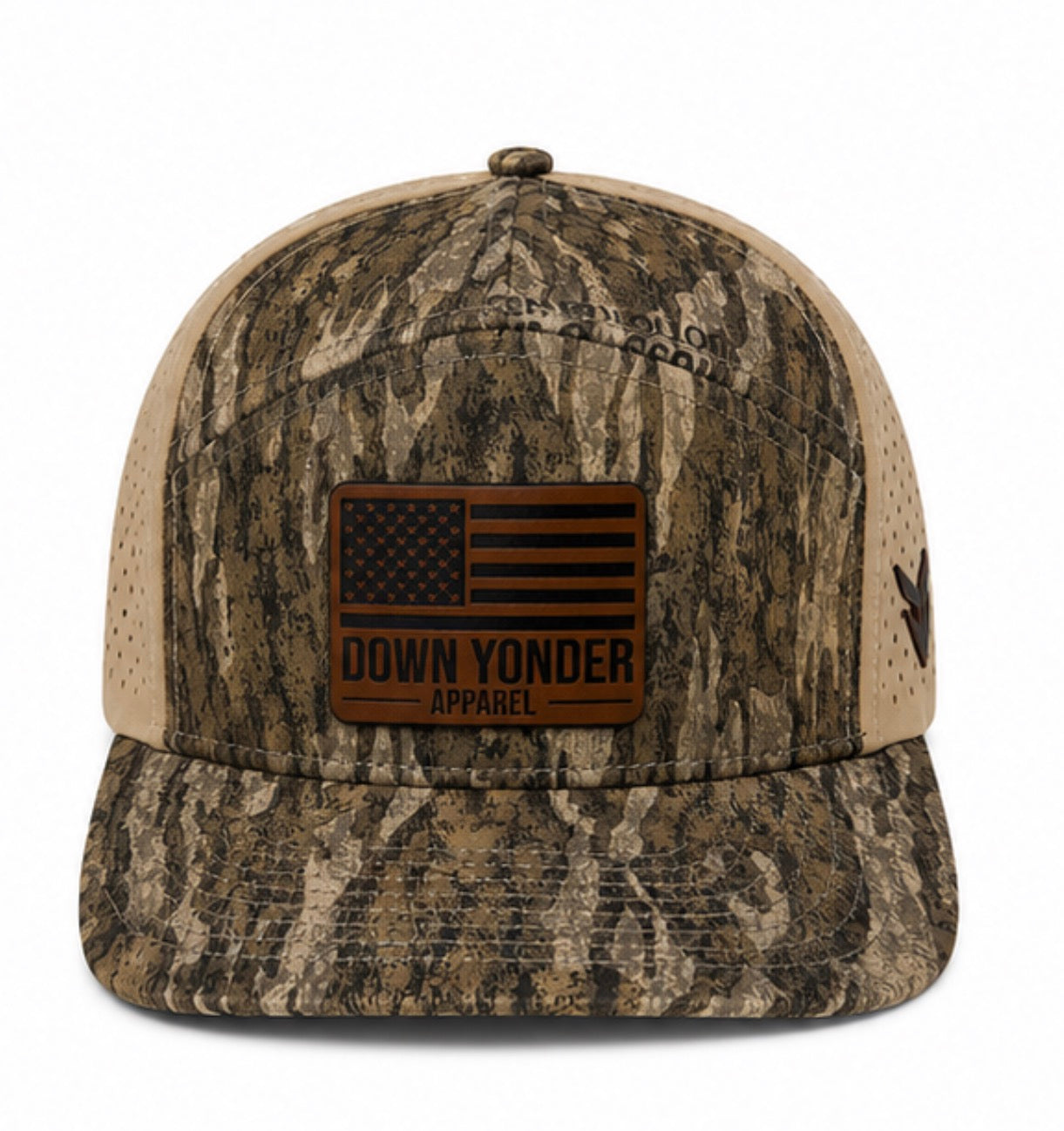 Bottomland Camo/Tan 7 Panel with American Flag Leather Patch