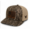 Bottomland Camo/Tan Snapback with American Flag Leather Patch
