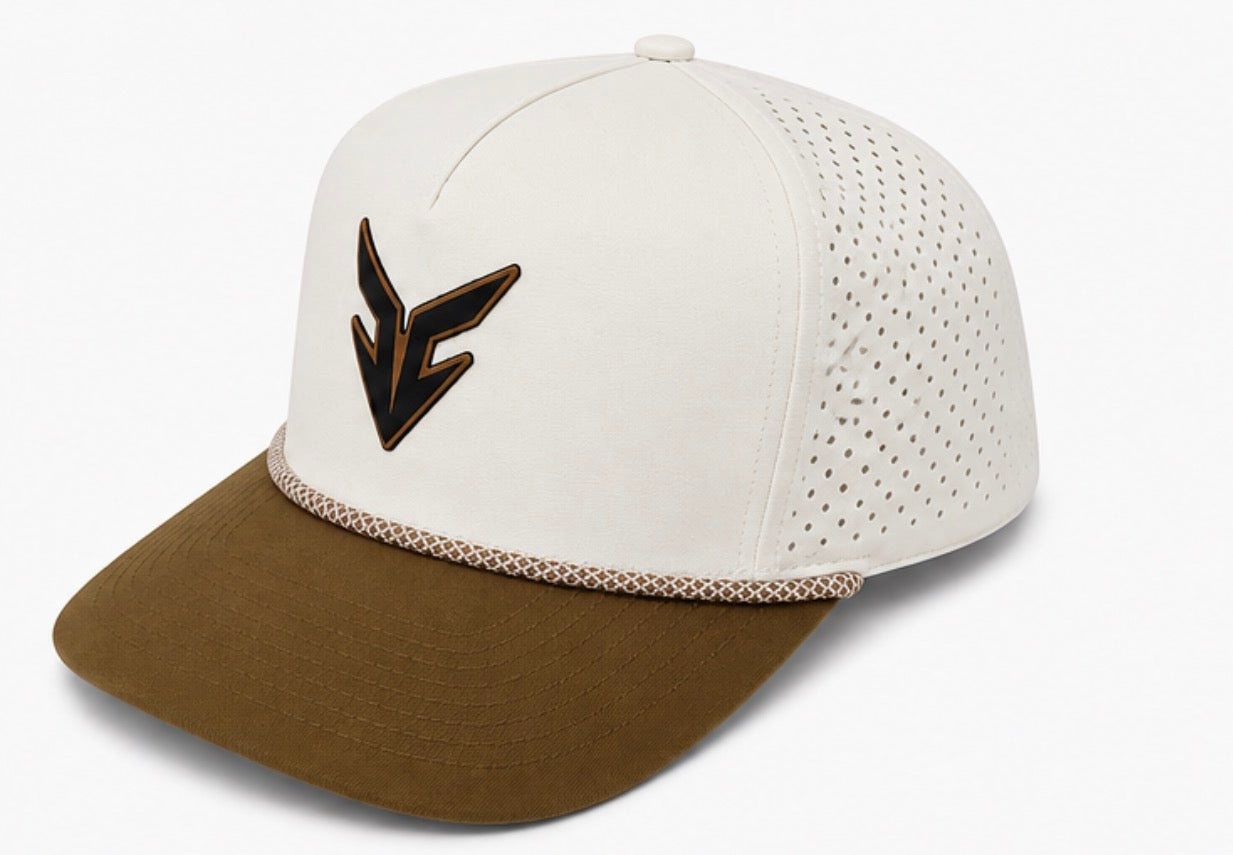Off-White/Caramel Snapback with Leather Down Yonder Logo patch