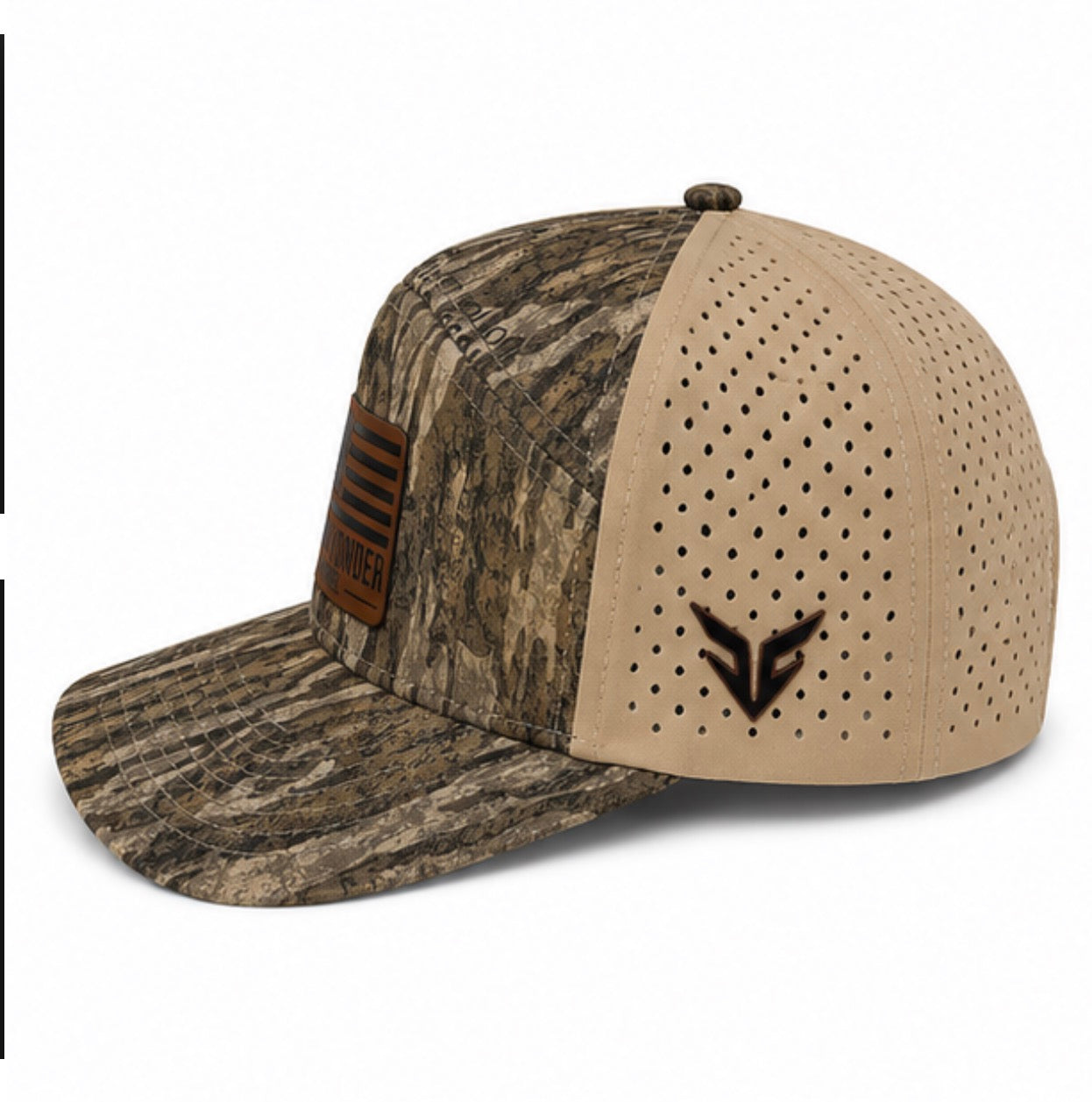 Bottomland Camo/Tan 7 Panel with American Flag Leather Patch