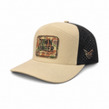 7 panel Tan/Black with Camo Down Yonder Patch SnapBack