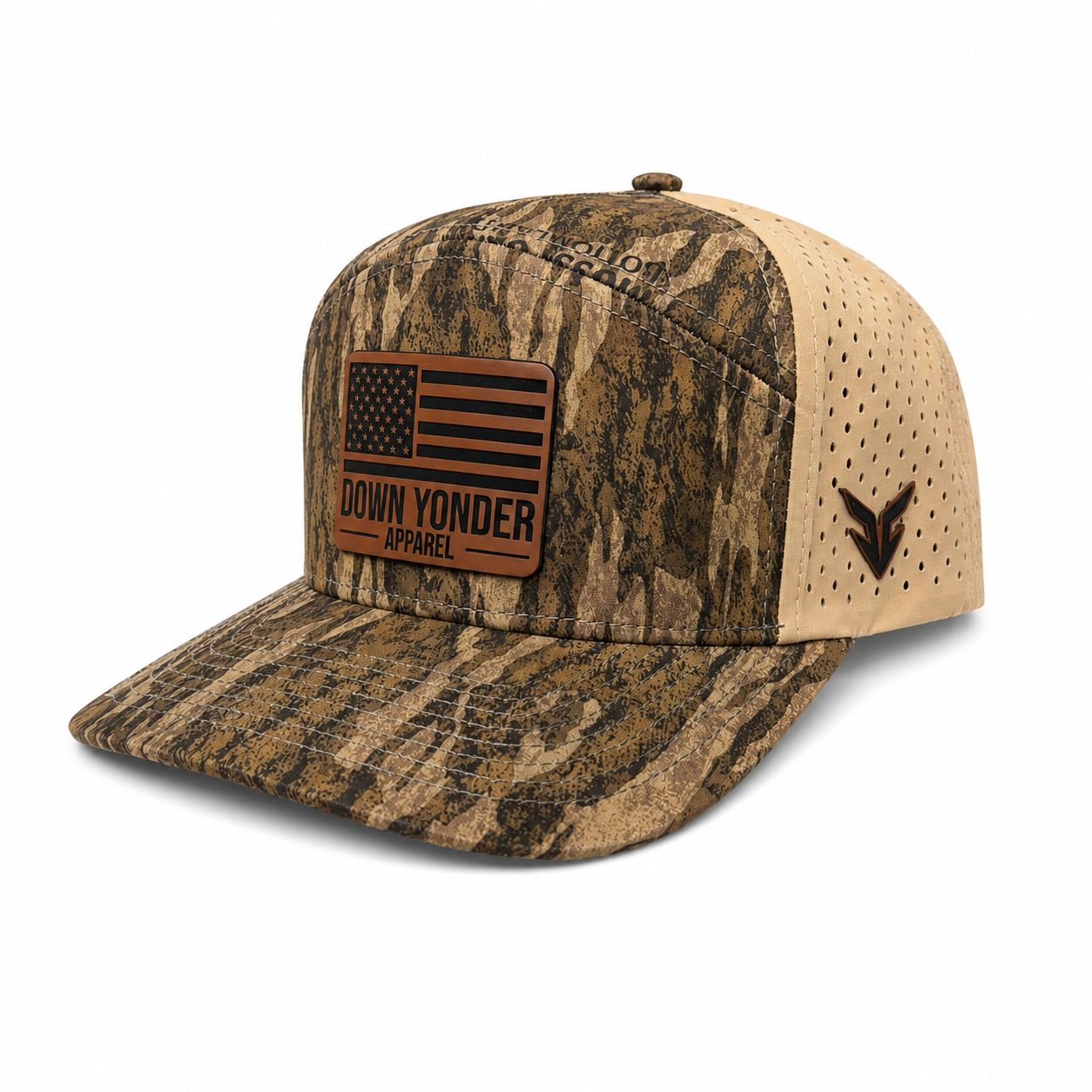Bottomland Camo/Tan 7 Panel with American Flag Leather Patch