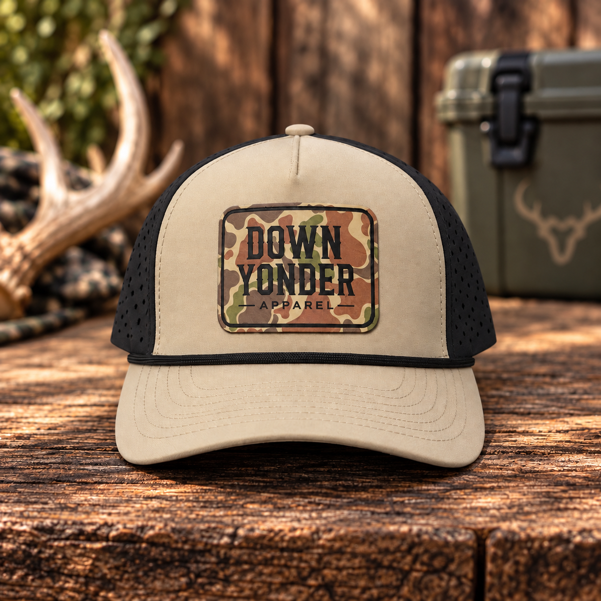 Tan/Black with Camo Patch Snapback