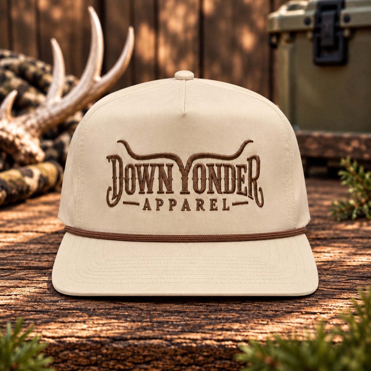 Beige/Brown Rope Classic Flatbill Snapback w/ Longhorn Logo